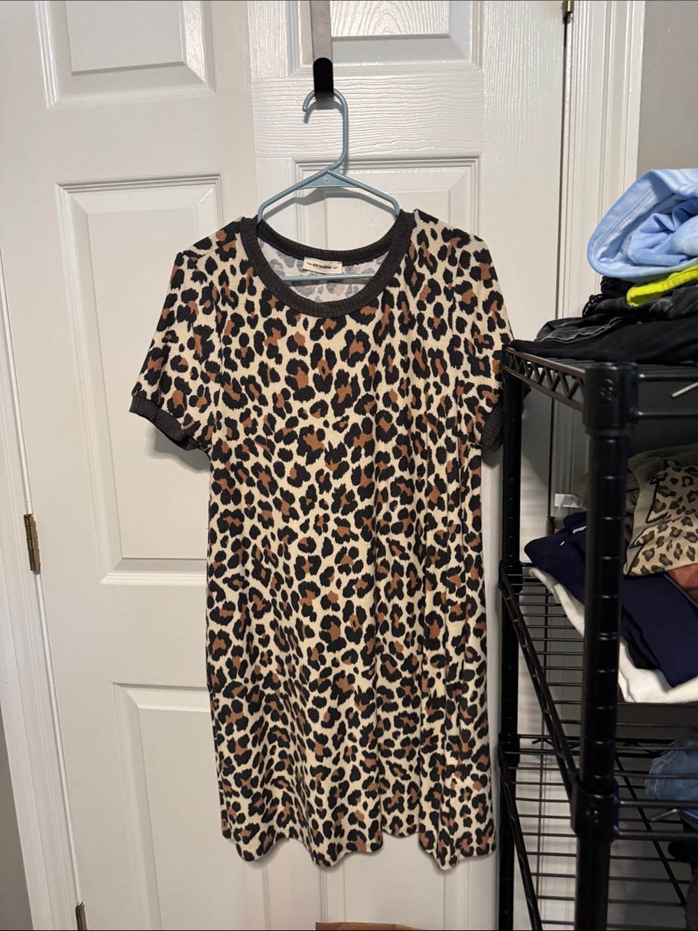 eesome Leopard-Print Short Sleeve Knit Dress with Black Trim